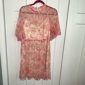 Mac Duggal Pink Floral Lace/Sequins Dress NWOT